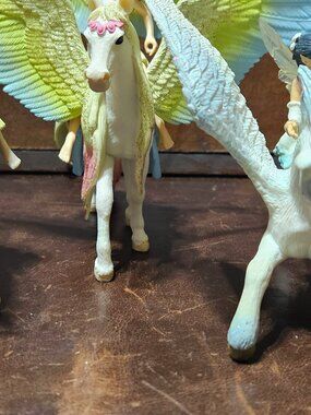 Vintage Schleich or Papo Figures, elves, fairies, winged horses, pegasus